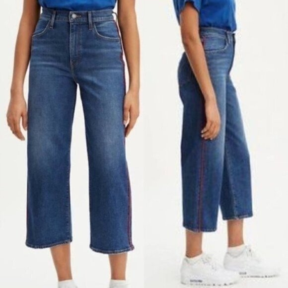 NWT Levis Mile High Rise Blue Wash Wide Leg Cropped Denim Jeans Size 29